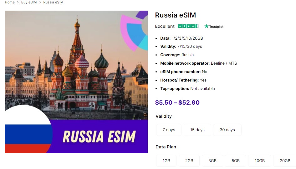 Russia eSIM best plans